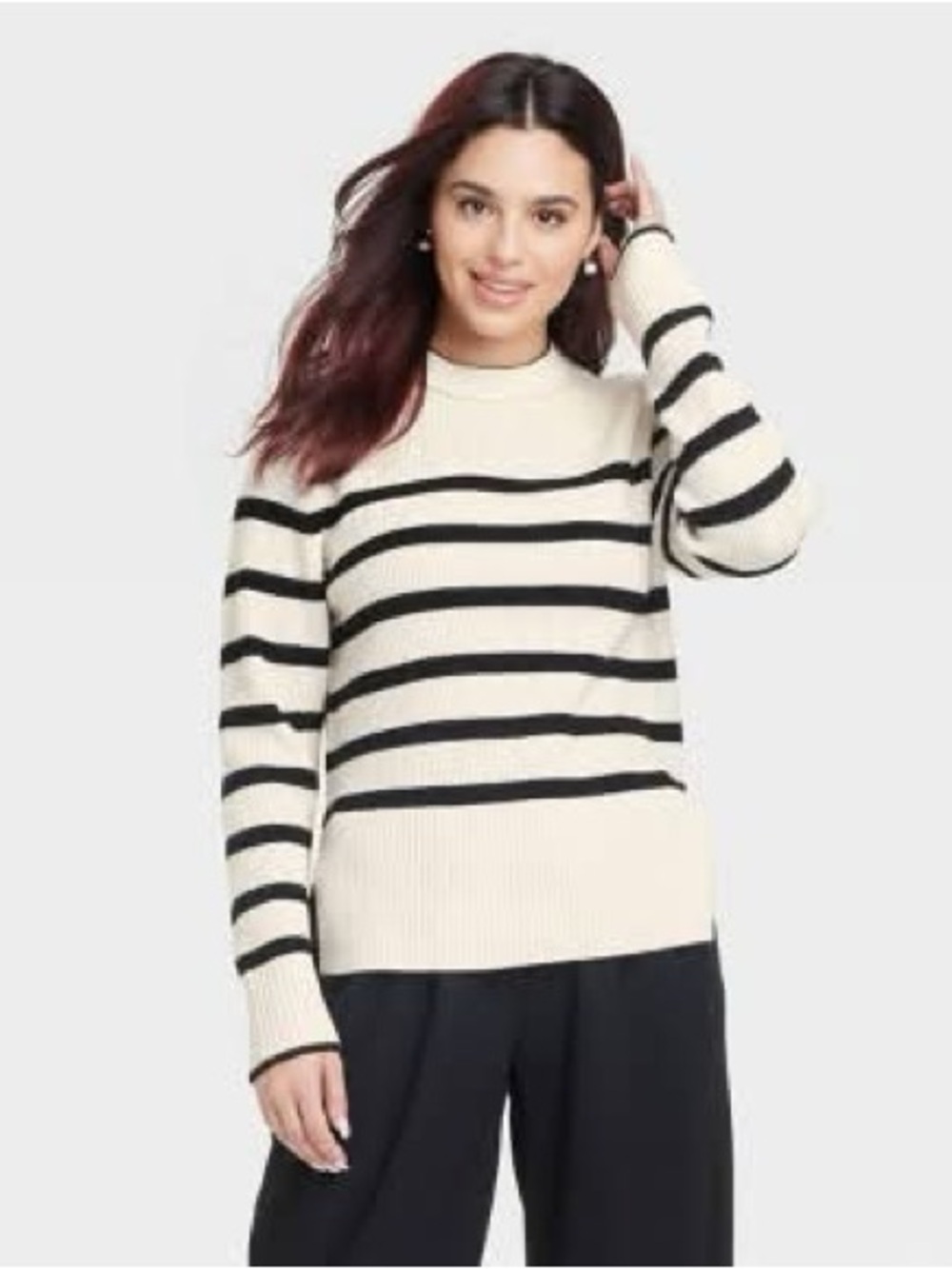 NWT A New Day Women's Valentine Crewneck Pullover Sweater 2x Black/White Stripe